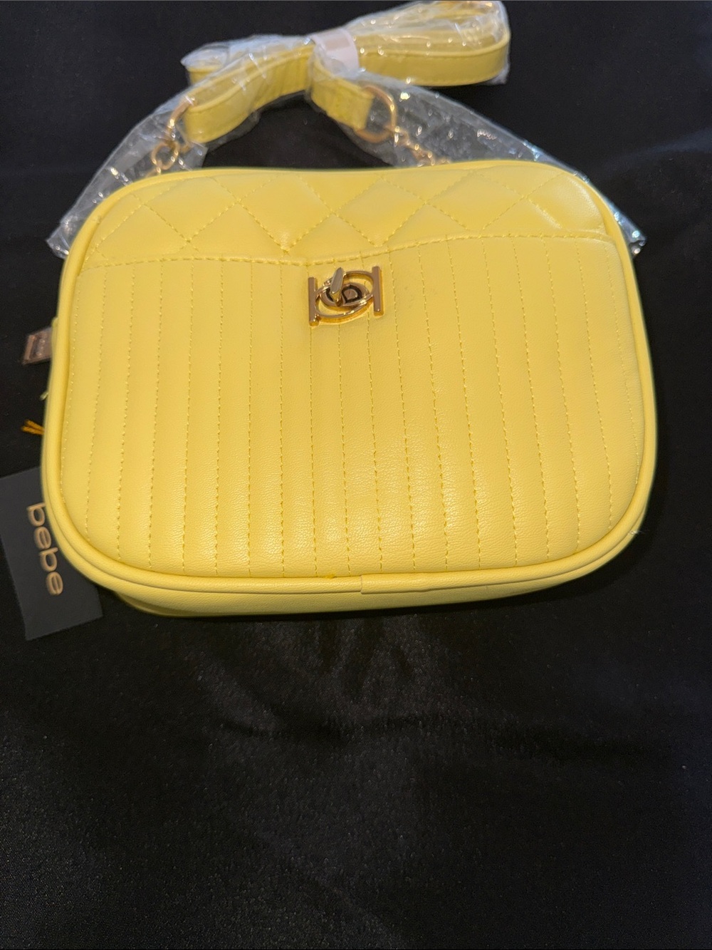 bebe Quilted Crossbody Bag in Yellow with Gold Hardware